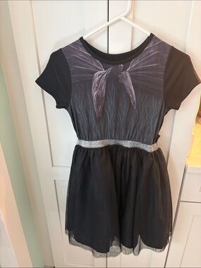 Girls Black Fairy-Print Tulle Dress